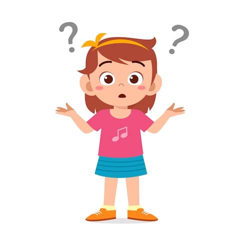 Premium Vector Cute Little Kid Girl Confused With Question Mark
