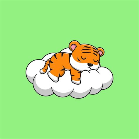 Premium Vector Cute Tiger Sleeping In The Cloud Flat Cartoon