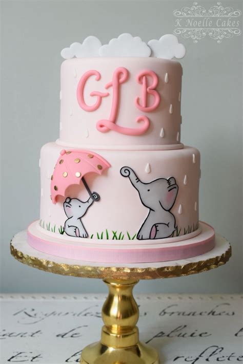 Mom And Baby Elephant Baby Shower Cake By K Noelle Cakes