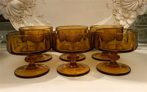 Amber Glass Sherbet Dishes Vintage Honey Gold Glass Dessert Etsy