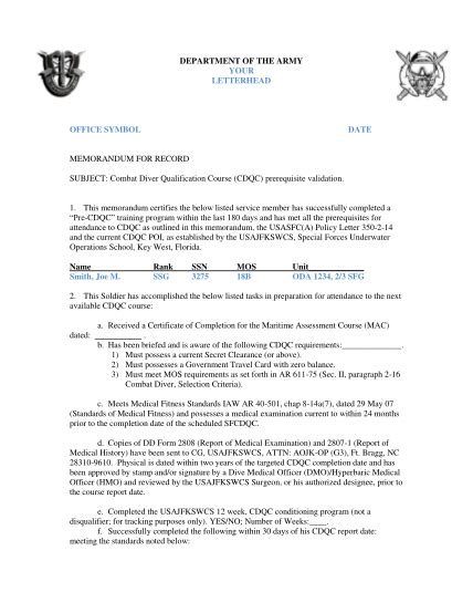 17 Department Of The Army Memorandum For Record Template Free To Edit