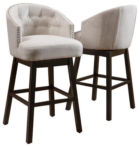 Westman Fabric Upholstered Swivel Seat Bar Stools Set Of 2 Transitional Bar Stools And