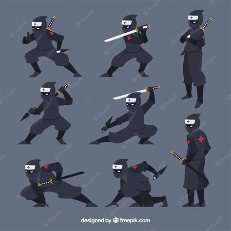 Premium Vector Ninjas Character Collection With Different Poses