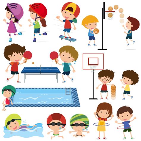 Many Children Playing Different Sports 614172 Vector Art At Vecteezy