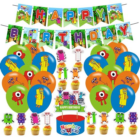 Number Blocks Party Decoration Number Blocks Theme Party Supplies Includes Happy Birthday Banner