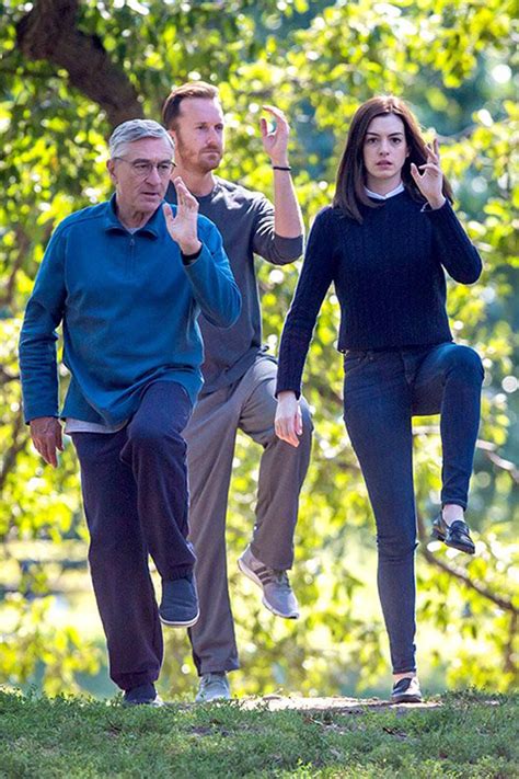 It's how all the surfaces gleam: Anne Hathaway & Robert De Niro Practice Tai Chi for "The ...