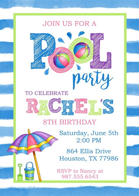 Pool Party Invitation Swimming Birthday Party Pool Birthday Etsy
