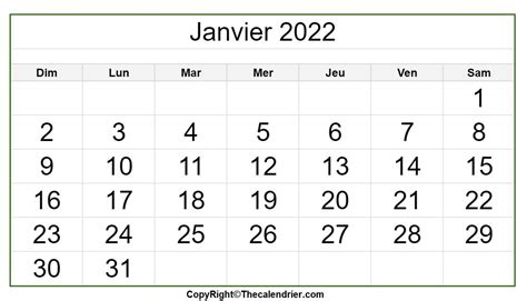 Calendrier Imprimable De Janvier 2022 The Calendrier