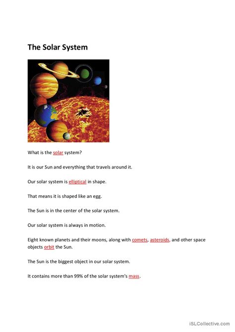 The Solar System Reading For Detail English Esl Worksheets Pdf And Doc