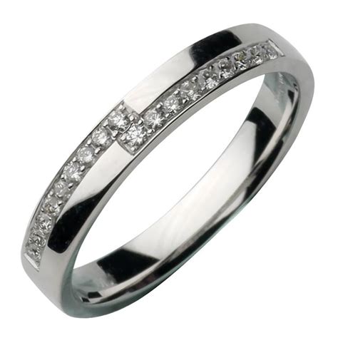 18ct White Gold Ring Diamond Set 18pt 3mm Wedding Band EBay