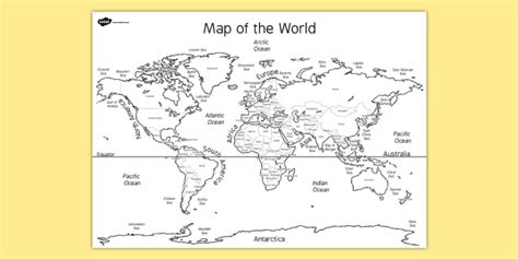 Outline Of World Map Labelling Sheet Primary Resources