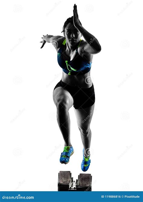African Runner Running Sprinter Sprinting Woman Isolated White B Stock