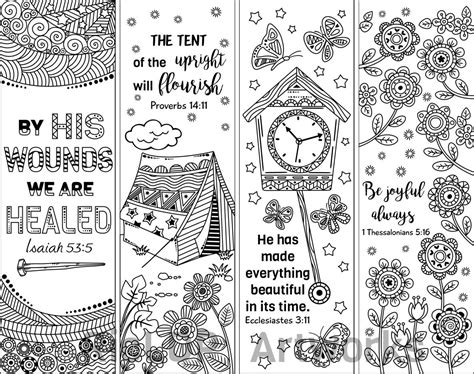 Set Of 8 Bible Verse Coloring Bookmarks Bookmark Doodles With Etsy