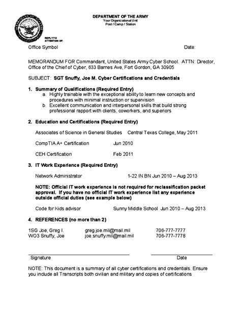 Official Memorandum Format For Army Free Download