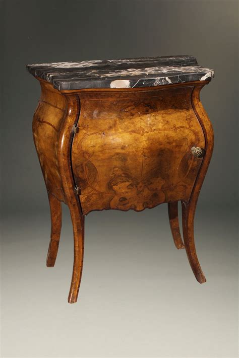 Antique Pair Of Italian Commodes In Burl Walnut With Marble Tops