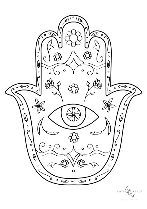 Simple Hamsa Hand Coloring Page Adults Kids Anxiety Etsy