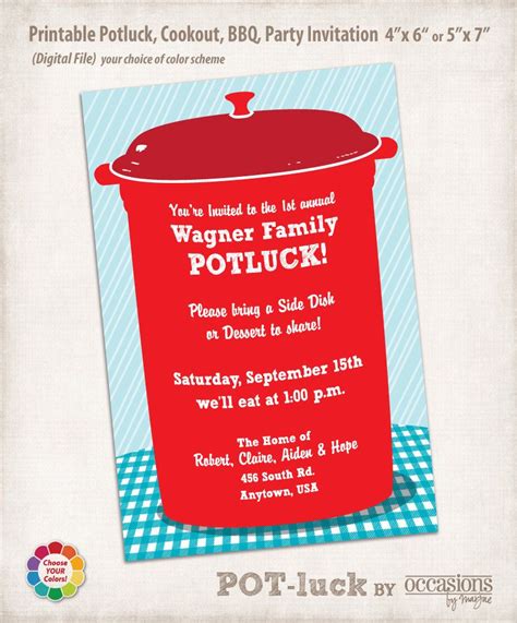 3 bring an appropriate serving utensil: Printable Potluck, Cookout, BBQ Party Invitation via Etsy ...