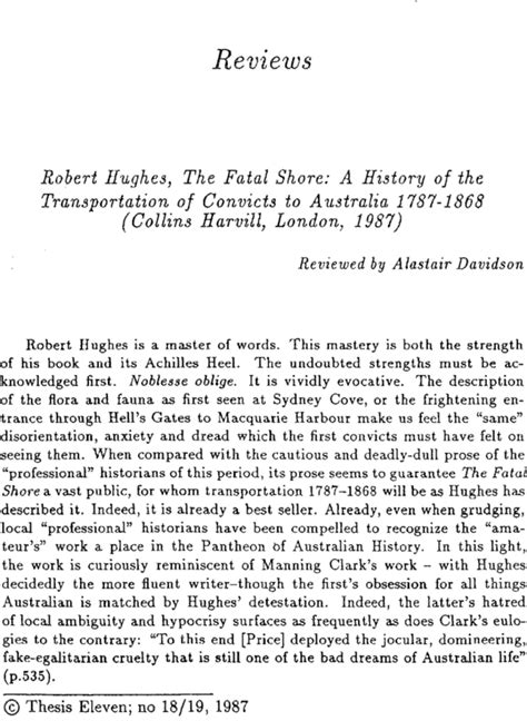 Reviews Robert Hughes The Fatal Shore A History Of The Transportation Of Convicts To