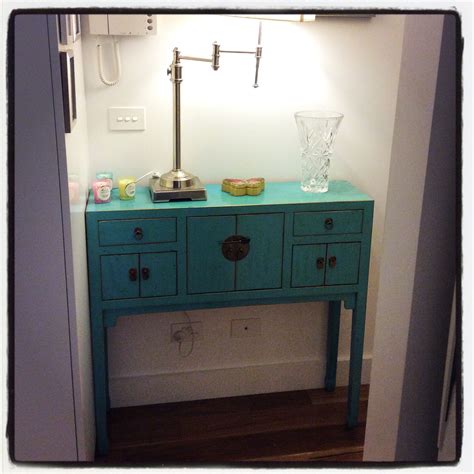 A turquoise bathroom can be cool and tranquil or team it with a black vanity and you've set the scene to play around with a complete new look whenever the. Turquoise entry table | Entry table, Double vanity, Vanity