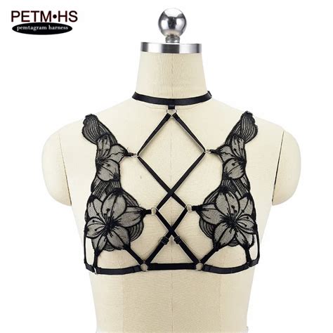Womens Sexy Lace Sheer Cage Bralette Black Elastic Body Harness Lingerie Goth Tops Bondage Open