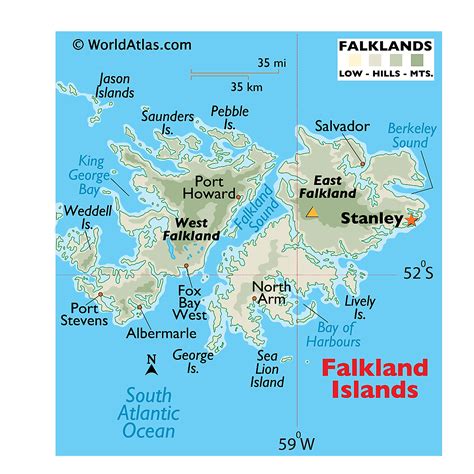 Large Detailed Physical Map Of Falkland Islands With