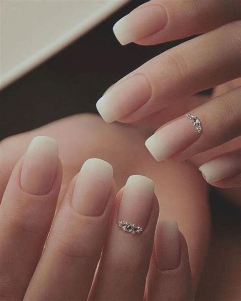 Ombre French Manicure With Shiny Rhinestones On Ring Fingers In 2020