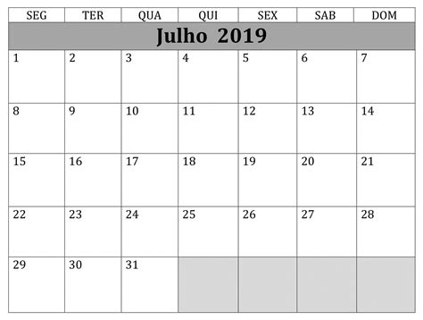 Calendário Julho Para Imprimir 2019 Excel Calendário Julho Julho