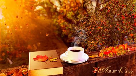 Serene Autumn Morning Ambience Coffee Pouring Leaves Falling Cozy