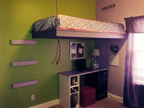 Hey guys today i will be showing you all how to create a floating bed! Suspended bed | Diy loft bed, Build a loft bed, Dorm room ...