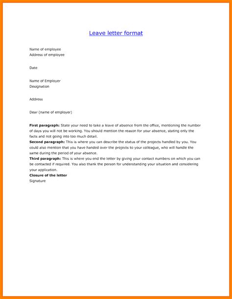 A specific format for it is considered to be a leave. 30+ Leave Letter Format for Office Free Examples - Contoh ...