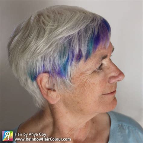Blue Hair Grandma With Images Rainbow Hair Color Short Blue Hair