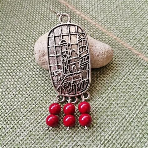 Boucles D Oreilles Mayas Bijoux Tribaux Argent Rouge Pour Etsy