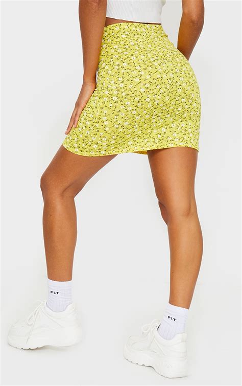 Yellow Ditsy Floral Print Mini Skirt Skirts Prettylittlething