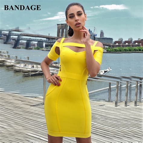 Leger Babe Fashion New Arrivals Yellow Bandage Dress Spaghetti Strap Cut Out Dresses Celebrity