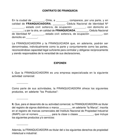 Contrato De Franquicia Modelo En Formatos Word Y Pdf