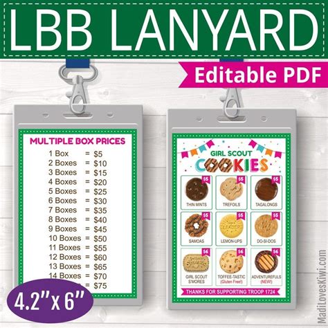 LBB Girl Scout Cookie Menu Lanyard Editable Price List Instant Download Printable Box