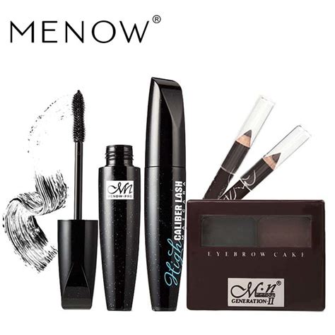 Menow Brand Make Up Set Black Mascara Waterproof Thick Long Lock Color And Two Color Eyebrow