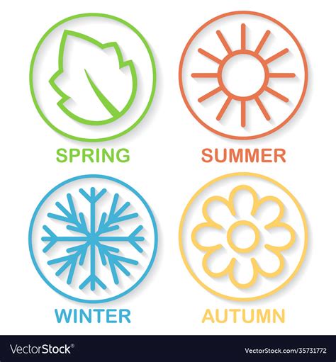 Four Nature Seasons Circles Shadow Royalty Free Vector Image