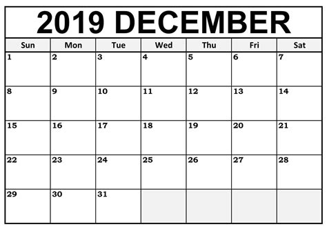 Download 2022 and 2023 calendars. December 2019 Calendar For Blank Editable Template ...
