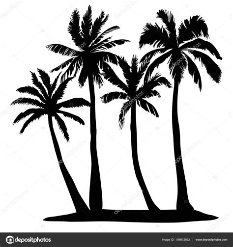 Black Vector Single Palm Tree Silhouette Icon Isolated Stock Vector