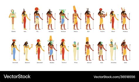 Set Egyptian Gods And Goddesses Deities Of Vector Image