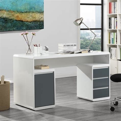 Florentine High Gloss Computer Desk In White And Grey Furniture In