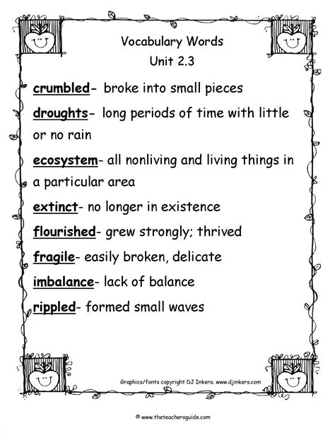 Sixth Grade Vocabulary Worksheets