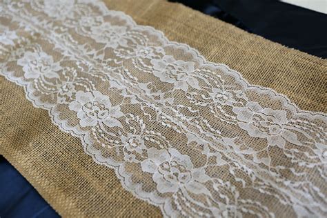 Burlap and Lace Table Runner - White (12