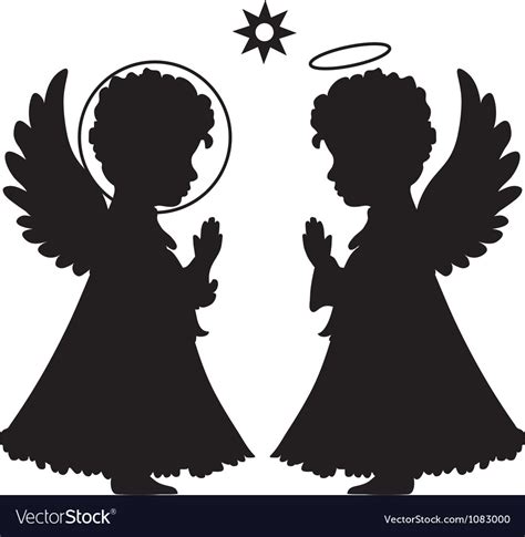 Cute Angels Silhouettes Set Royalty Free Vector Image