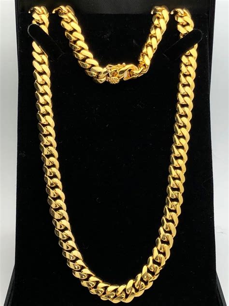 Solid Gold Cuban Chain Solid 24k Yellow Gold Miami Cuban Link Mens