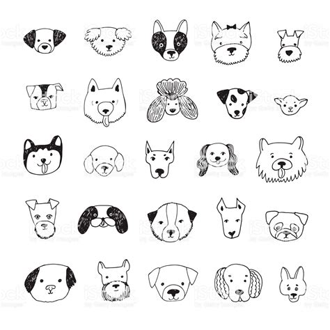 Dog Face Cartoon Vector Doodle Hand Drawn Illustrations Set Dog
