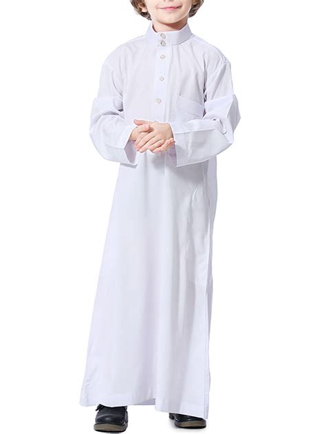 Teenager Muslim Boys Kaftan Arab Islamic Jubba Long Sleeve Robe Maxi