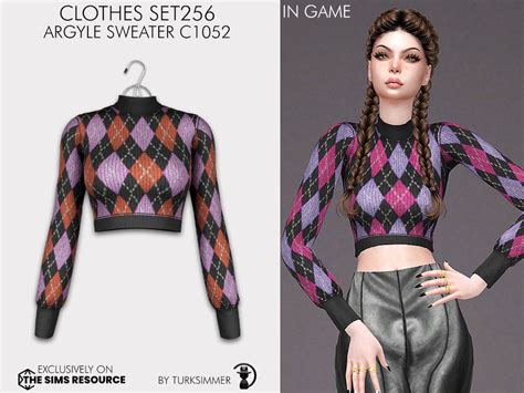 The Sims Resource Clothes Set256 Argyle Sweater C1052