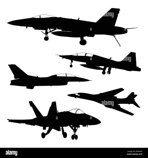 Set Of Silhouettes Of Military Aircraft On A White Background Vector